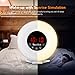 COULAX 2018 Upgraded Wood Wake Up Light with Sunrise Sunset Simulation,7 Colored LED Lights, 6 Natural Sounds, FM Radios,10 Brightness Levels,Snooze Function Alarm Clock with Adapter