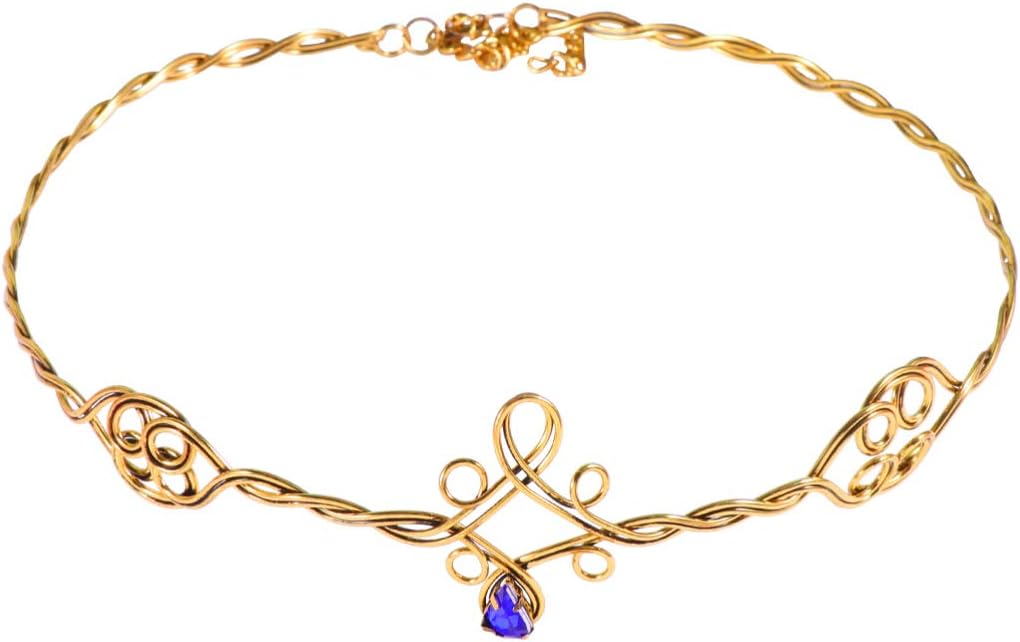 Lurrose Fairy Medieval Headbands Gold Circlet Headband with Jewels, Mental Hair Clasp Cosplay Festival Hair Accessories for Women Girls