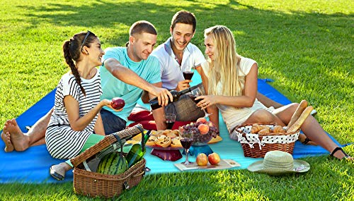Outdoorsman Lab Sand Free Beach Blanket | Water Repellant Sand Proof Beach Mat | 10'x9' Parachute Nylon for Picnics, Camping, Concerts | 6 Sand Pockets, 4 Pegs, Carrying Bag & Strap - Thumbnail 3