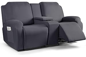 TAOCOCO Reclining Loveseat with Middle Console Slipcover, 4 Piece Polyester Fabric Stretch Loveseat Reclining Sofa Covers (Dark Gray, 2 Seat Recliner Cover with Console)