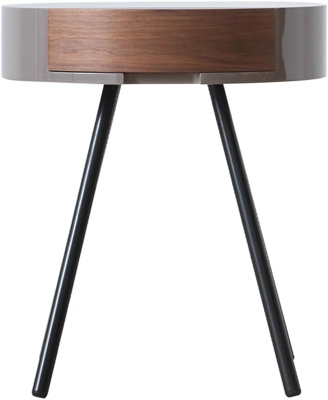 Nordic Bedside Tables Walnut Nightstand Table Cabinet with 1 Drawer & 4 Wooden Legs, Round End Table Side Table for Bedroom Bedside Table Stand