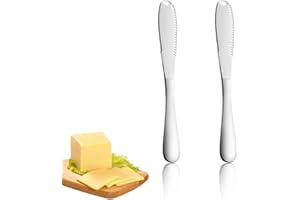 IJPDDRXYN 2 Pack Stainless Steel Butter Knives with Holes – 3-in-1 Spreader, Grater & Slicer for Cold Butter, Cheese & Jam – 