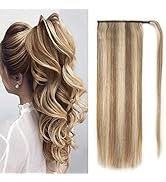 MSCOCO Ponytail Extension Human Hair Light Brown and Bleach Blonde Clip on Ponytail Hair Extensio...