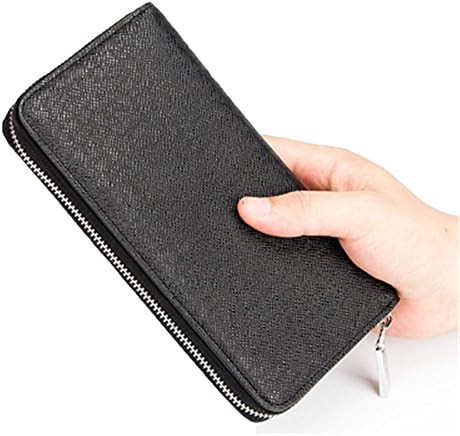 YUNS Men Classic Metal Zipper Wallet Long Business Handmade Genuine Leather High-capacity Card Wallet with 2 Cash Compartment(black)