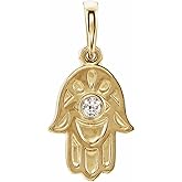 Sonia Jewels Solid 14k Yellow Gold Solitaire .03 Cttw Diamond Hamsa Charm Pendant (19mm x 9mm)