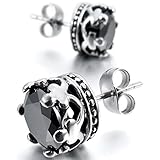 Men's 2PCS Stainless Steel Stud Earrings CZ Silver Black Royal King Crown Vintage Elegant Set