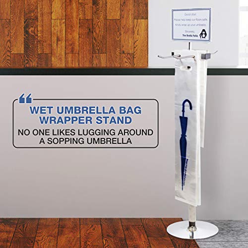 Brella Fella Wet Umbrella Bag Wrapper Stand Station Solution with Sign