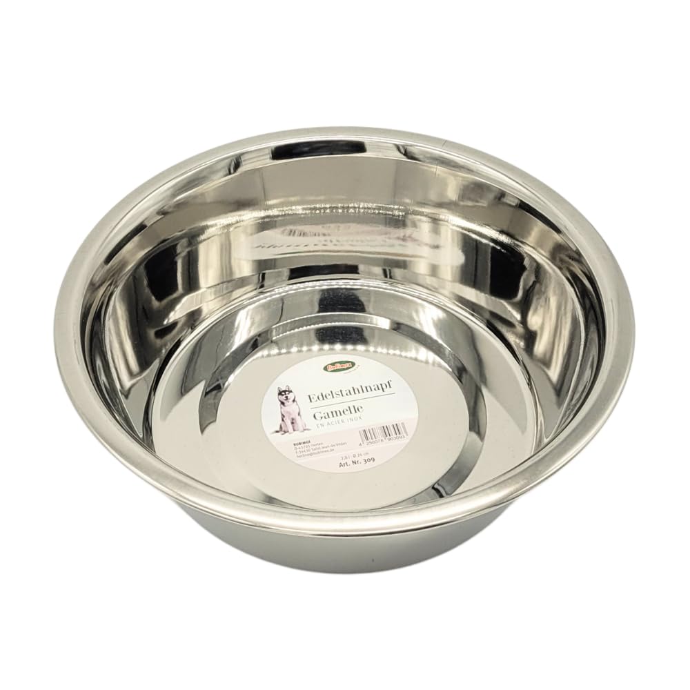 Bubimex - Stainless steel bowl for dogs and cats - Stainless steel - Food and water container - Durable, hygienic, easy to clean and timeless bowl - 2.80 L