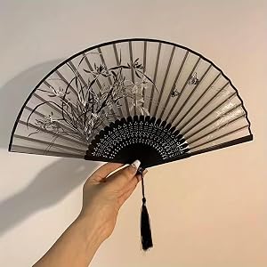 Chinese Folding Hand Fan, Traditional Silk Bamboo Handheld Fan for Summer Cooling, Hanfu Dress Dance Prop, Portable for Photo