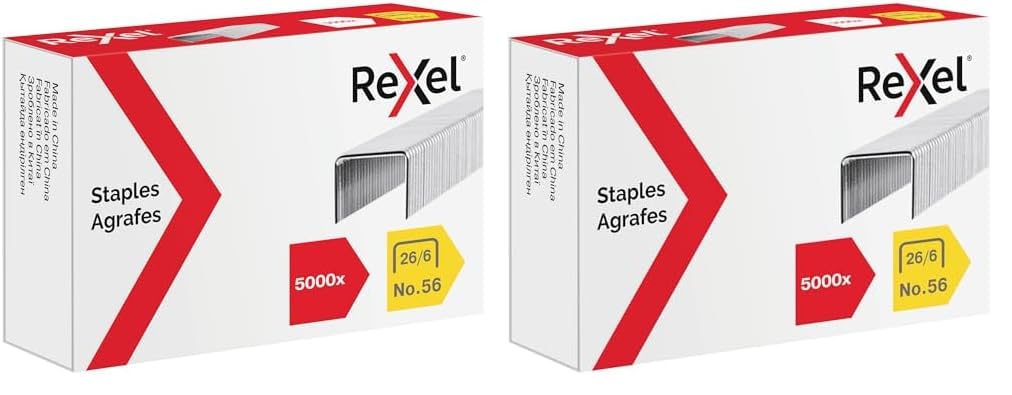 Rexel No.56 26/6 Staples for Standard Staplers, For Stapling Upto 20 Sheets, Use with Desktop Staplers and Pliers, 5000 Count (Pack of 2)