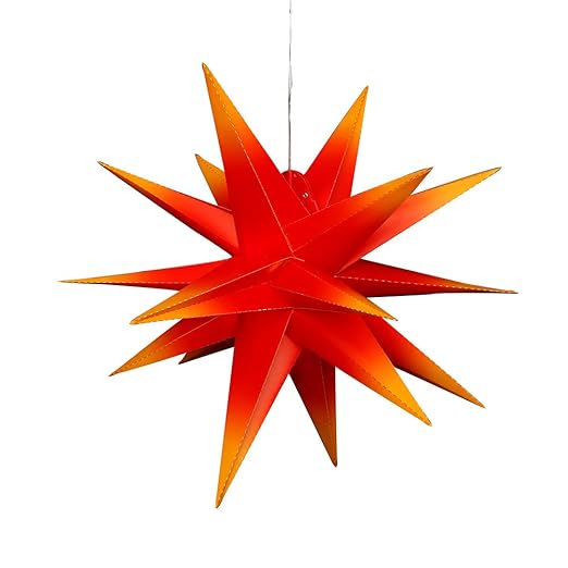 Dekohelden24 Falkensteiner Adventsstern aus Kunststoff zum aufklappen, Ø 60 cm mit 18 Spitzen, in der Farbe rot/gelb, inkl. L