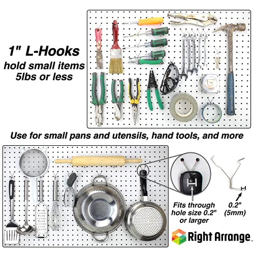 RightArrange Stainless Steel Pegboard Hooks 50Pack 1" + 2” L Hook