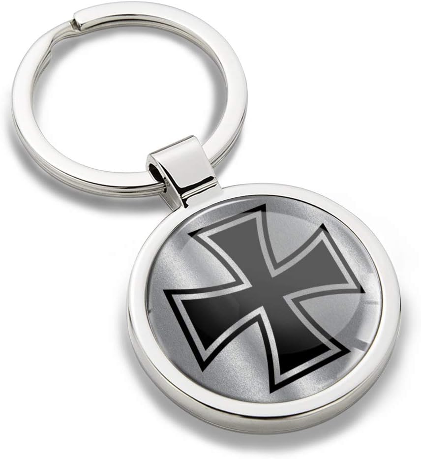 Biomar Labs Stainless Steel Metal Keychains With Multiple Unique Designs Durable Premium Accessory Car House Keys Backpack Gift Travel Souvenir Elegant (Maltese Cross in Black-Silver KK 264)