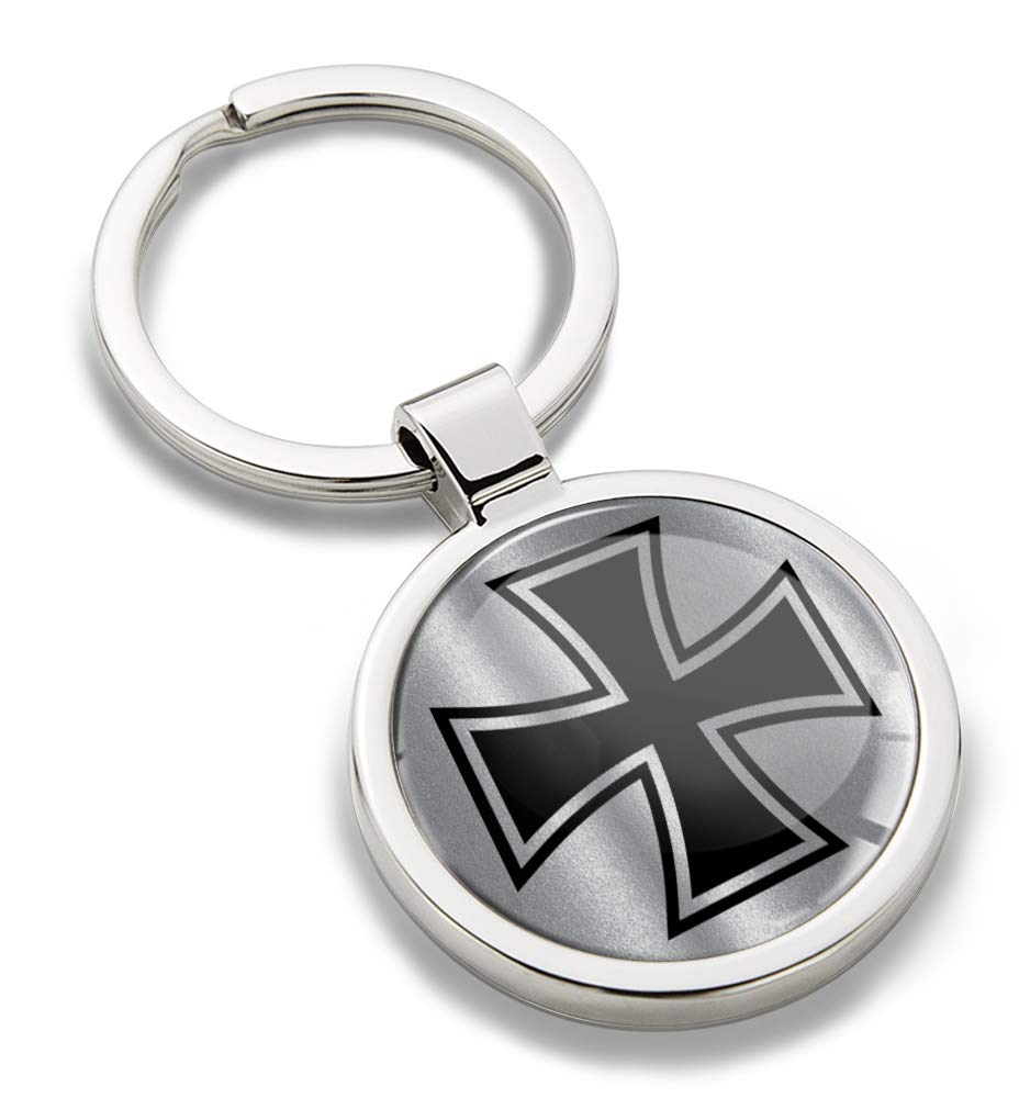 Biomar Labs Stainless Steel Metal Keychains With Multiple Unique Designs Durable Premium Accessory Car House Keys Backpack Gift Travel Souvenir Elegant (Maltese Cross in Black-Silver KK 264)