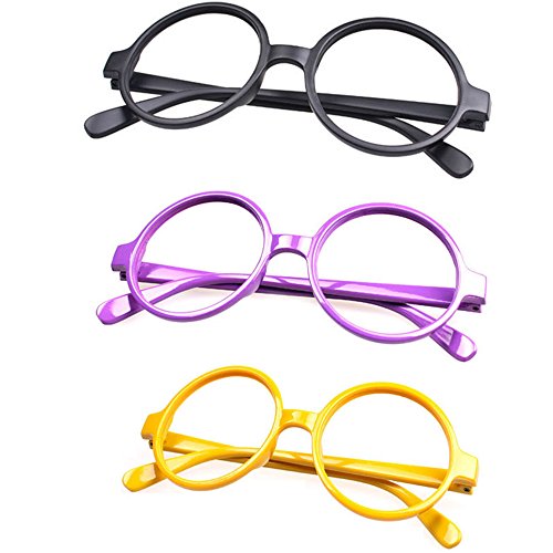 Set of 3 FancyG® Retro Geek Nerd Style Round Shape Glass Frame NO LENSES SET107