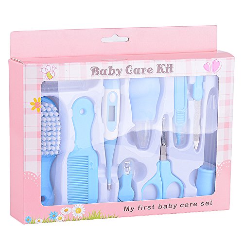 Lanlan 10PCS Infant Kids Care Kit Baby Grooming Health Hair Care Products Kits Newborn Gift Box ( Nail Clipper Set Thermometer Brush Scissors Comb etc) Blue - Thumbnail 4