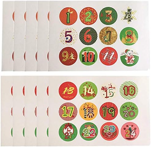 tesyyke 10 Sheets/Set Christmas Stickers Advent Calendar Numbers 1-24 Embellishments Gift