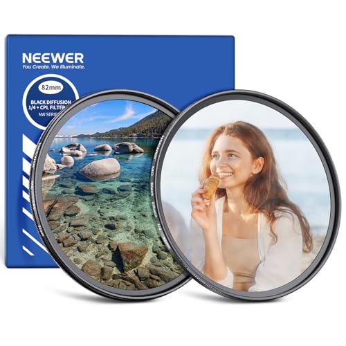 NEEWER 82mm CPL + Black Diffusion 1/4 Filter Set for Mist Cinematic Effect (2 Pack), Multicoated Camera Lens Circular Polarizing & Dreamy Effect Filter