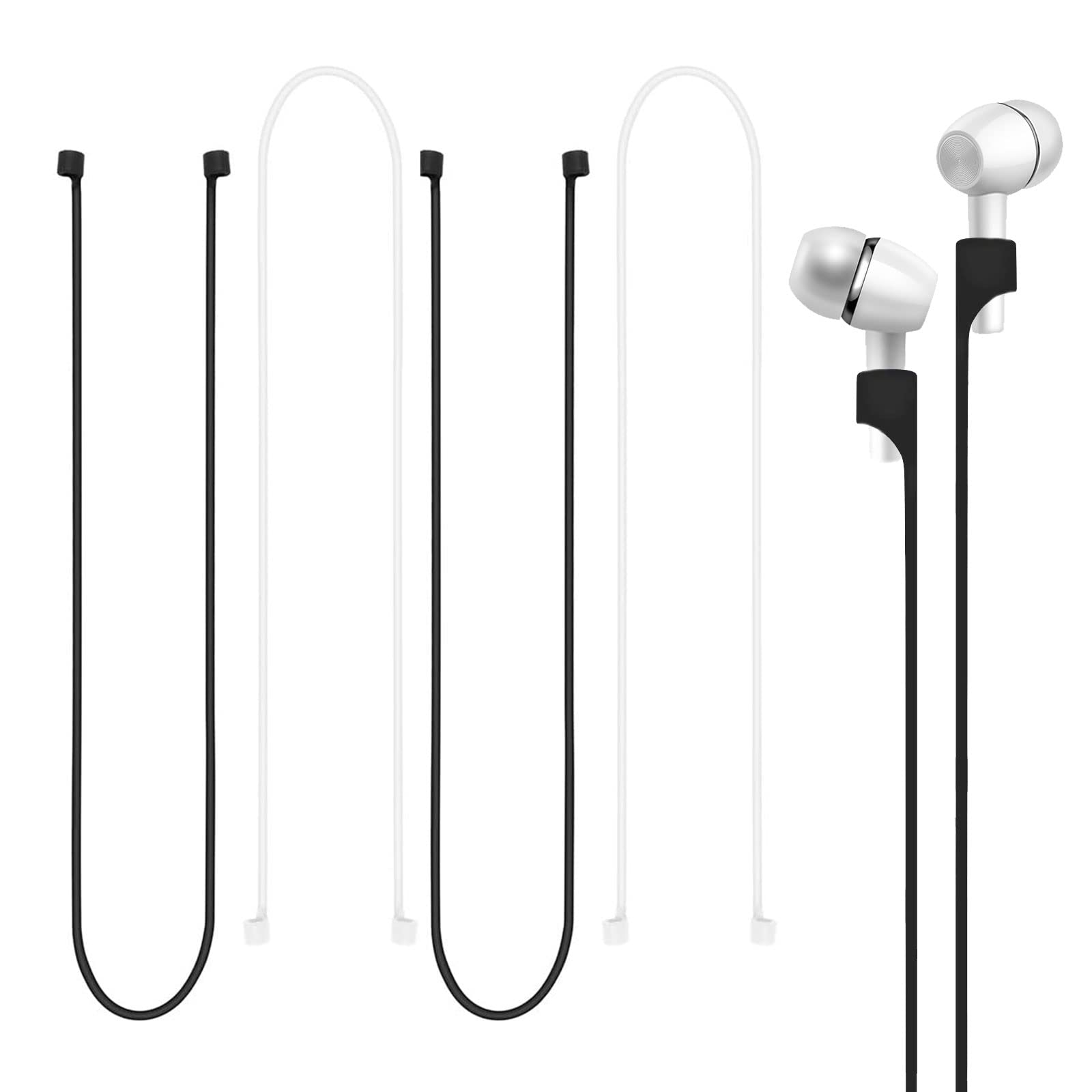 TSHAOUN 4PCS Magnetic Silicone Strap for Anti-Lost Wire Accessories for Airpods PRO/2/1 Sport Earbud Lanyard，Neck Rope for Wireless Earphone (Black white)