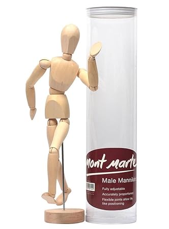 Mont Marte Gliederpuppe - Modellpuppe, Holzpuppe, Biegepuppe, Mannequin 30cm männlich aus Holz