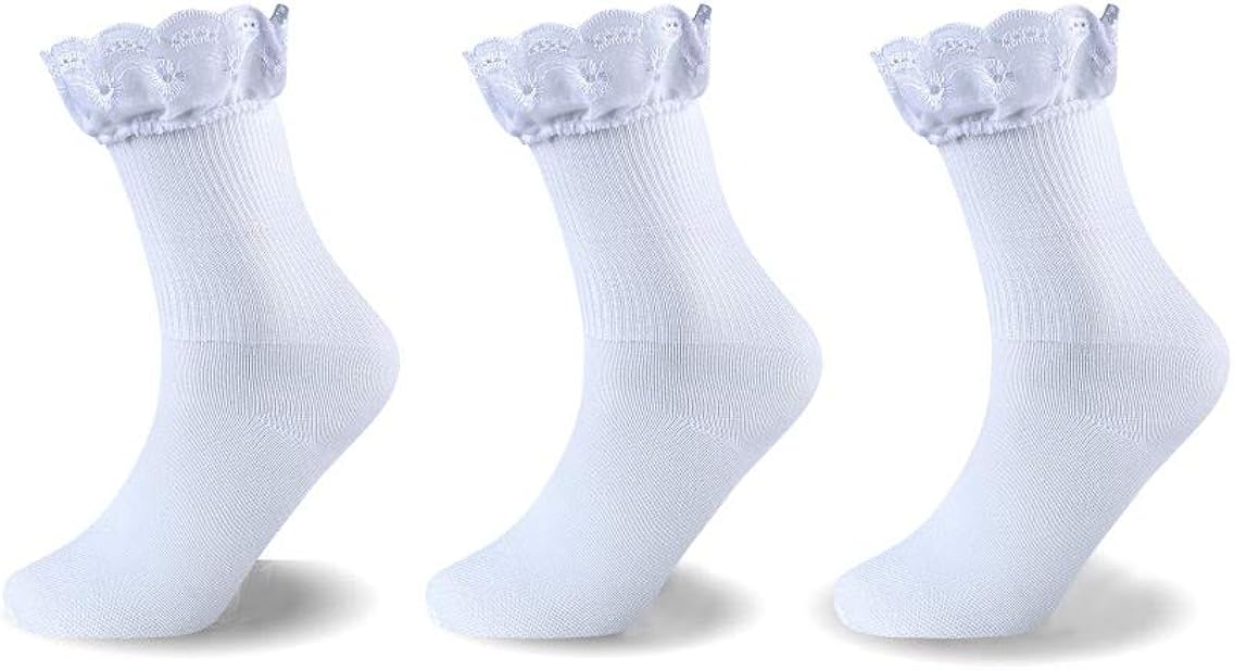 ANNIUP Mädchen Spitzen Socken 4-Pack - Rüschen Söckchen Für Prinzessinnen