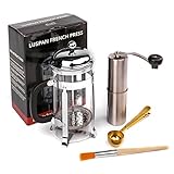 Luspan 32oz French Press Coffee Makers with Stainless Steel Manual Coffee Grinder,Free Bonus Spare Burr Lock & Cleaning Brush