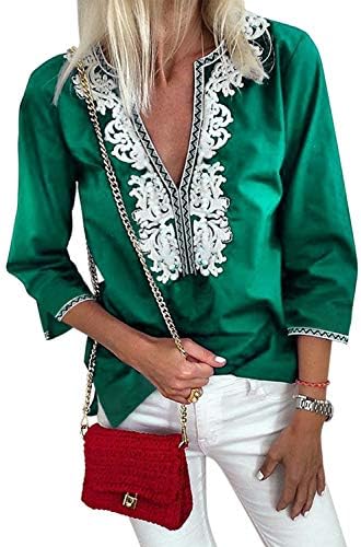 Chase Secret Womens Casual V Neck Shirt Boho Print Short Sleeve Tops Loose Blouse (S-XXL)