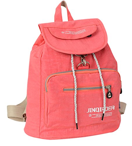 Fansela(TM) Casual Travel Nylon Drawstring Backpack School Bag Pink