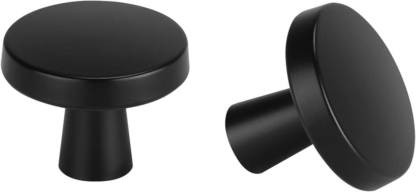 LONTAN Mushroom Door Knobs - 20 Pack Stainless Steel Black Drawer Knobs for Kitchen Cabinet, Round Cupboard, LS5310BK