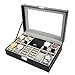 SILYHEART Watch Box Organizer Black Pu Leather Jewelry Display Case Storage Tray for Women & Men