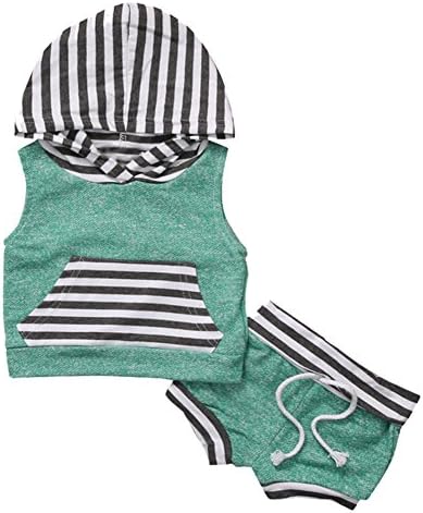 OUTGLE Newborn Baby Boys Stripe Hoodie + Green Stripe Shorts Clothing Set Outfits (2-3 Years, Green)