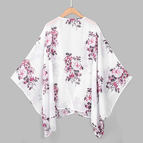 HTDBKDBK Kimono Cardigan for Women Summer Casual Chiffon Shawl Print Kimono Cardigan Top Cover Up Blouse Beachwear White - Thumbnail 5