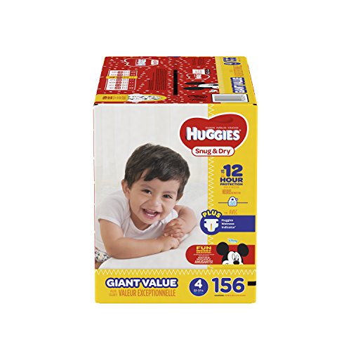 HUGGIES Snug & Dry Diapers, Size 4, for 22-37 lbs., Pack of 156 Count Baby Diapers, Packaging May Vary