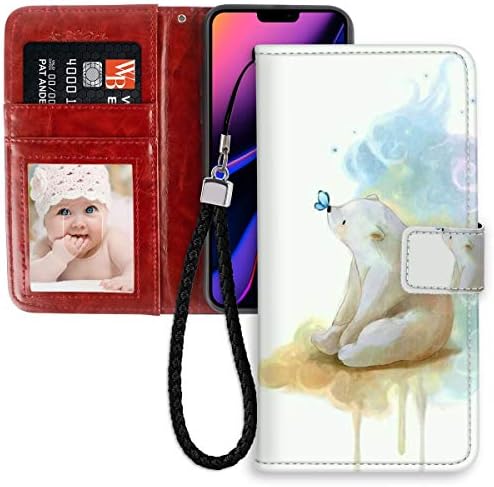 Wallet Case with Magnetic Closure Fit for iPhone 11 Pro Max 6.5 Version Polar Bear with Butterfly Anti Drop