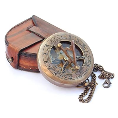 NEOVIVID Brass Sundial Compass with Leather Case and Chain - Push Open Compass - Steampunk Accessory – Unique Gift for… 515kJTnzpfL
