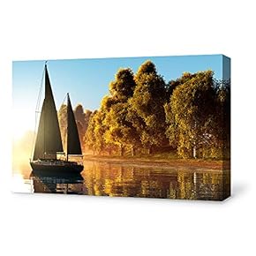 Canvas Wall Art for Living Room,Bedroom Home Artwork Paintings Sailboat Under The Sunset Ready to Hang - 12x18 inches