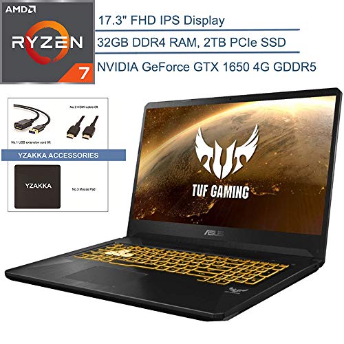 2020 ASUS TUF 17.3″ FHD VR Ready Gaming Laptop Computer, AMD Ryzen 7 3750H Quad-Core (Beats i7-8565u), 32GB DDR4 RAM, 2TB PCIe SSD, NVIDIA GeForce GTX 1650 4GB, Windows 10 Home, YZAKKA Accessories