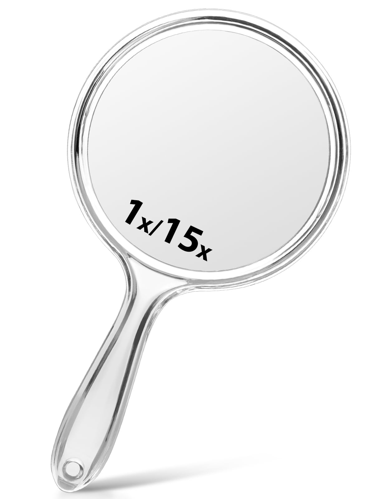 Macaki Double-Sided Handheld Mirror with 1X/15X Magnification, Perfect for Travel and Makeup, 21 x 11 cm (Transparent White, 1PC)