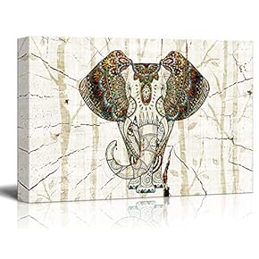Colorful Tribal Elephant Cracked Background - Canvas Art