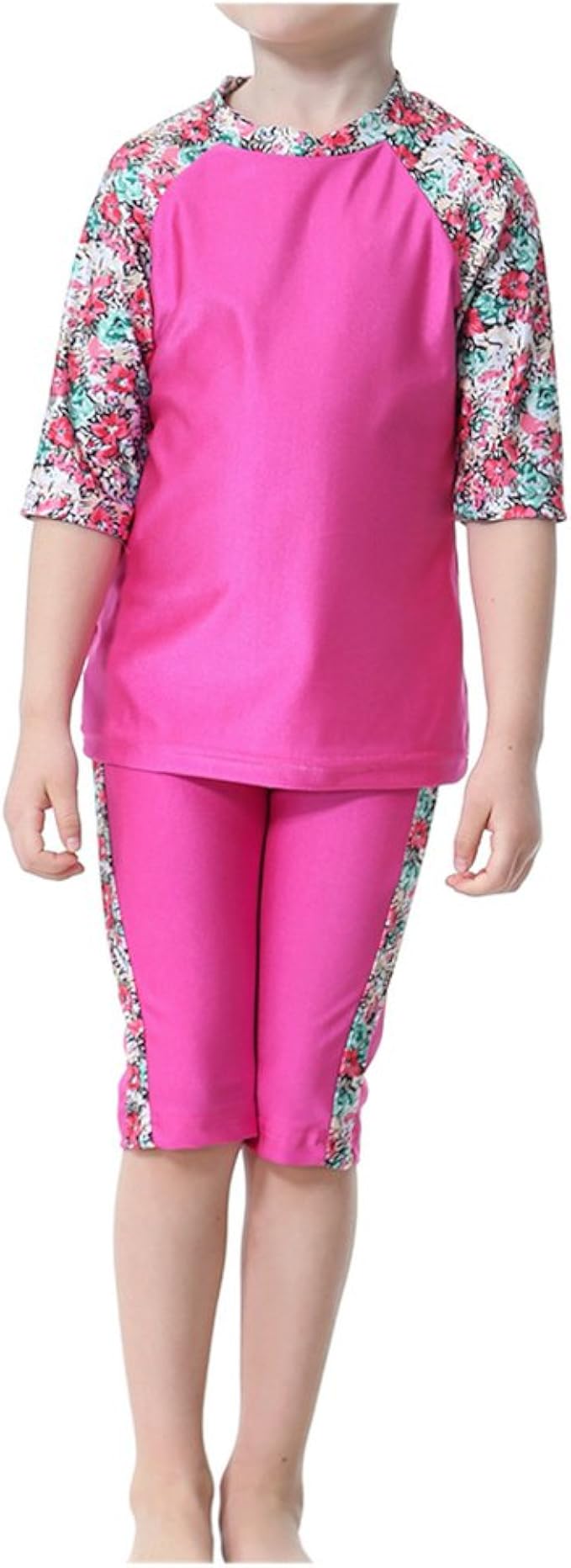 Burkini 3 Pièces Femme Musulmane – Hijab, Haut Manches Longues, Pantalon, Tissu Léger UV, Imprimé Floral