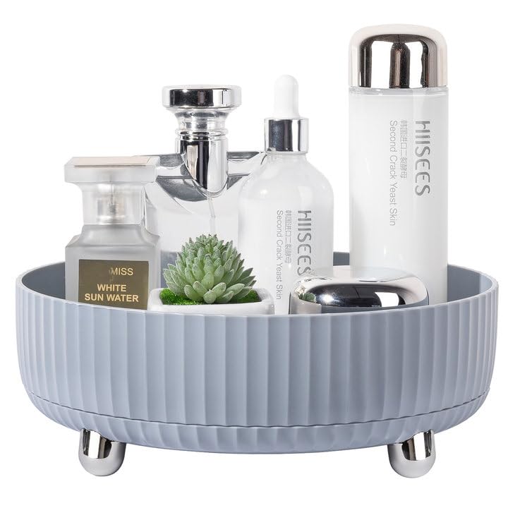 Photo 1 of Anyoifax Makeup Perfume Organizer Tray 360 Degree Rotating Lazy Susan Skincare Lotion Organizer Spinning Cosmetics Storage for Dresser, Vanity, Bathroom Countertop, Small Grey