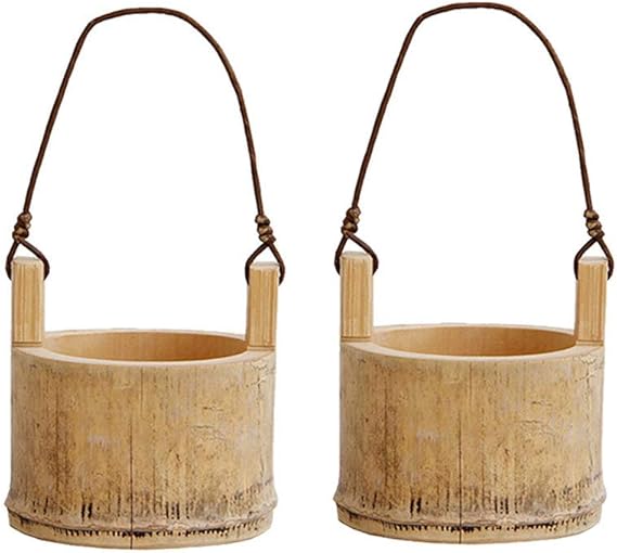 VOSAREA Hanging Bamboo Flower Pot Handle Flower Planter Garden Balcony