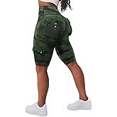 Flamingals Biker Shorts Women Tummy Control High Waisted with Flap Pocket Workout Running Yoga Athletic Shorts