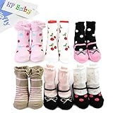 KF Baby Non-Skid Baby Girl Socks, 6 pairs, Infants to Toddlers
