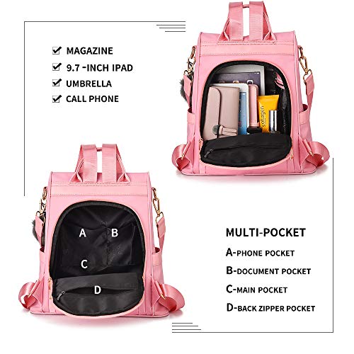 Women Backpack Purse Nylon Anti-theft Fashion Casual Lightweight Travel School Shoulder Bag (Pink) - Thumbnail 4