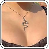 Erimberate Gothic Snake Pendant Necklace Silver Serpent Choker Necklace Punk Viper Serpent Necklace Chain Minimal Snake Reptile Necklace Jewelry for Women