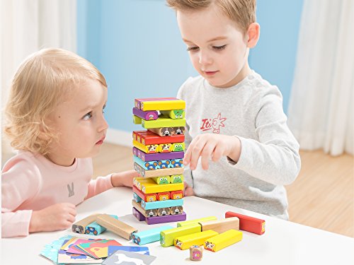 TOP BRIGHT Color Wooden Blocks Animal Stacking Game for Kids 51 pieces
