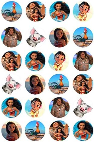 Moana 24 pre-Cut Round Edible Cup Cake Topper Decorations