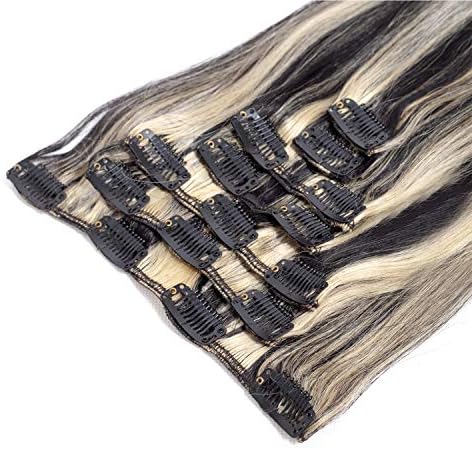 Uya hair Remy Hair Extensions Clip in Human Hair Double Weft 15 Virgin Brazilian Hair Clips on Grade 7A 7Pieces/Lot 7g 16Clips(15"-100g,Colo1B/613)