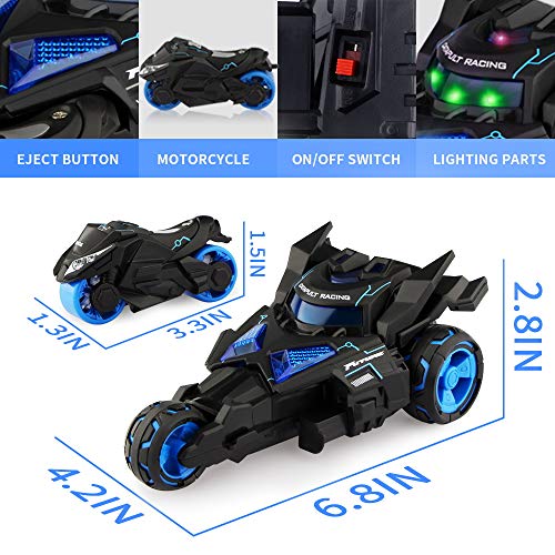 Baztoy Pull Back Vehicles 3 in 1 High Speed 1:32 Scale Racing Model Car Black Catapult Motorcycles Toys with Eject Button LED Light and Sound Gifts for Boys Girls Kids and Toddlers Indoor Outdoor - Thumbnail 5